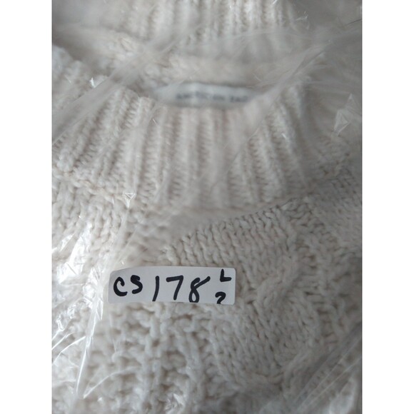 American Eagle Chunky Cable Knit Crop Sweater XL Cotton Blend Ivory Fisherman - Picture 10 of 10